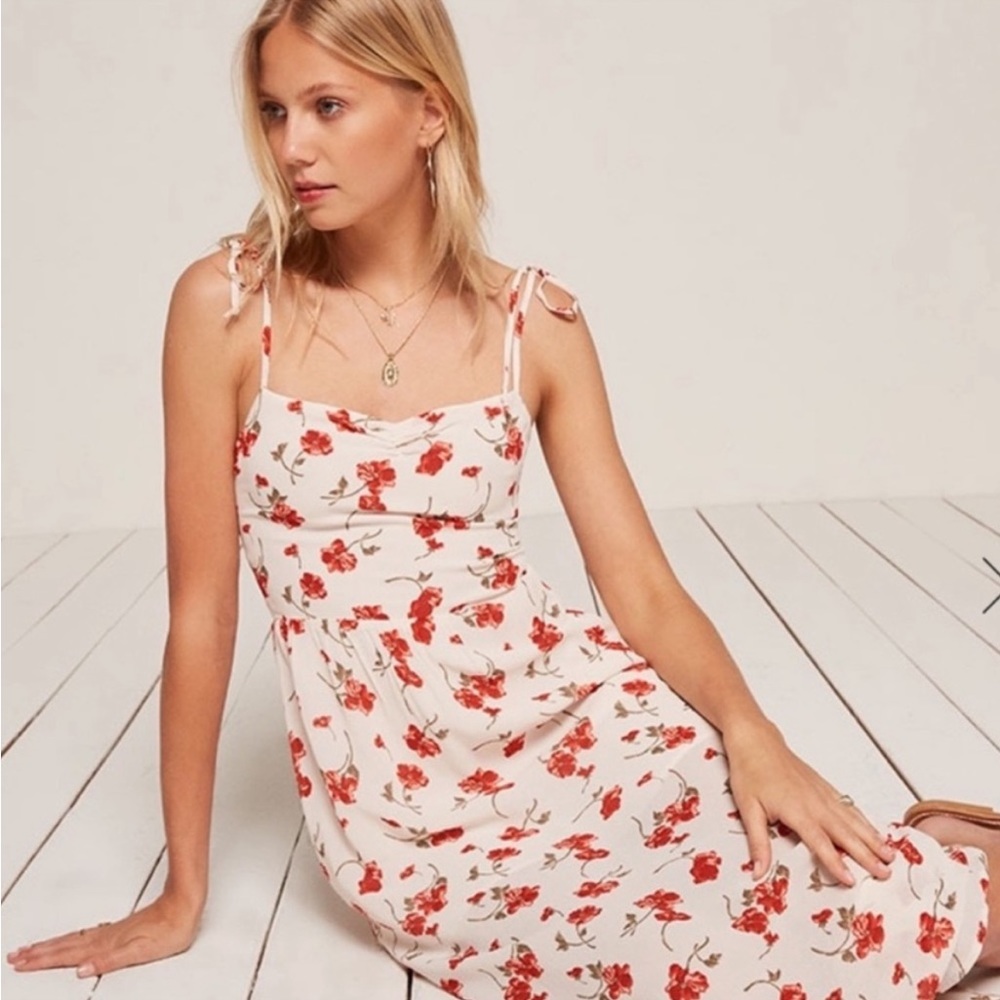 Reformation Sylvia Jubilee Red White Beige Flower Viscose Maxi Dress Medium